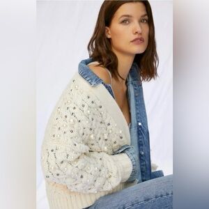 Anthropologie Pearl Embellished Cardigan One Size